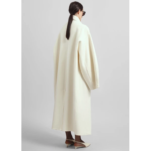 The Frankie Shop Leroy Funnel Neck Wool Coat - White - Oversized Minimalist Coats in White - Shop at Luxury Shoes 