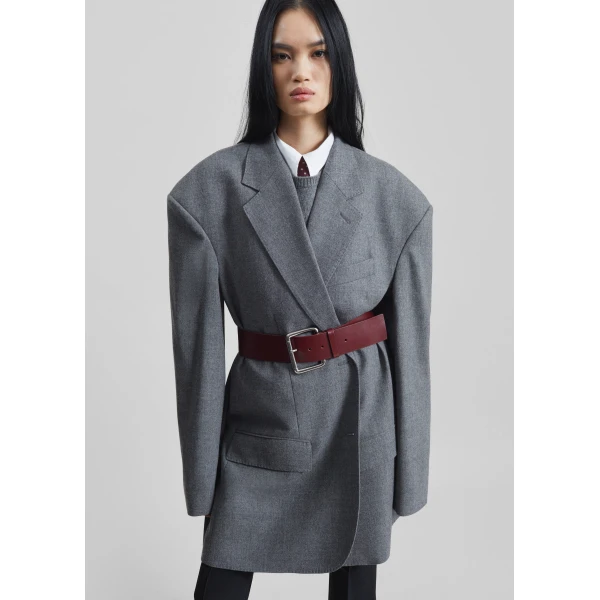 The Frankie Shop Lismore Wool Oversized Blazer - Grey - Oversized Minimalist Jackets in Grey - Shop at Luxury Shoes 