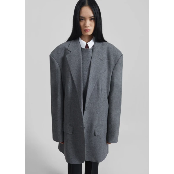 The Frankie Shop Lismore Wool Oversized Blazer - Grey - Oversized Minimalist Jackets in Grey - Shop at Luxury Shoes 
