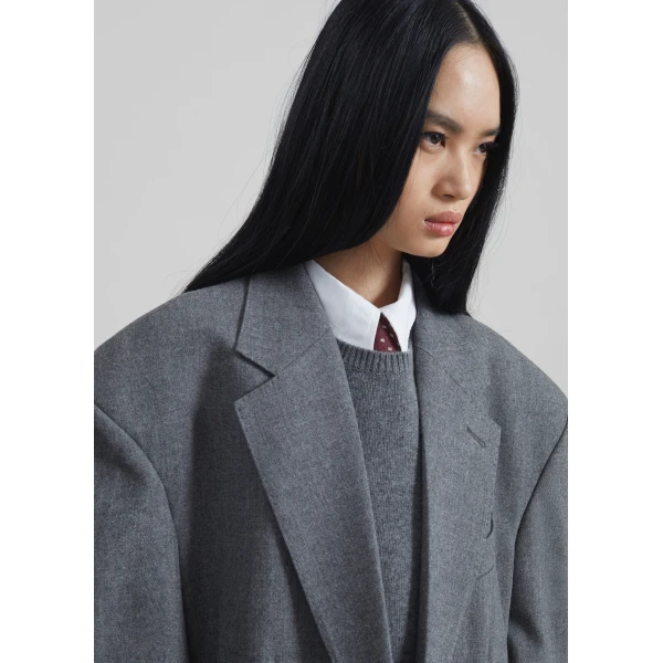 The Frankie Shop Lismore Wool Oversized Blazer - Grey - Oversized Minimalist Jackets in Grey - Shop at Luxury Shoes 