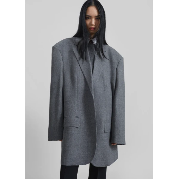 The Frankie Shop Lismore Wool Oversized Blazer - Grey - Oversized Minimalist Jackets in Grey - Shop at Luxury Shoes 
