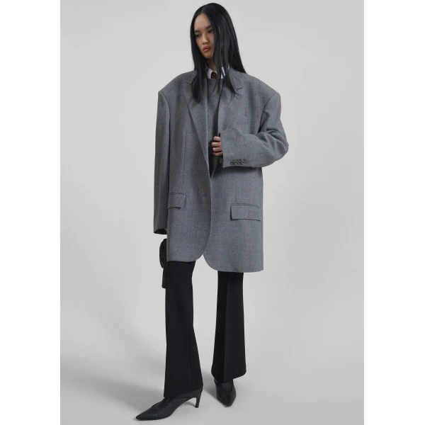 The Frankie Shop Lismore Wool Oversized Blazer - Grey - Oversized Minimalist Jackets in Grey - Shop at Luxury Shoes 