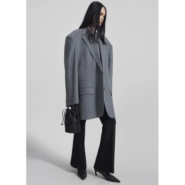 The Frankie Shop Lismore Wool Oversized Blazer - Grey - Oversized Minimalist Jackets in Grey - Shop at Luxury Shoes 