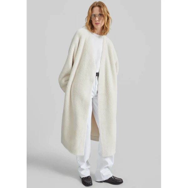 The Frankie Shop Livigno Faux Shearling Coat - Ivory - Oversized Minimalist Coats in Ivory - Shop at Luxury Shoes 