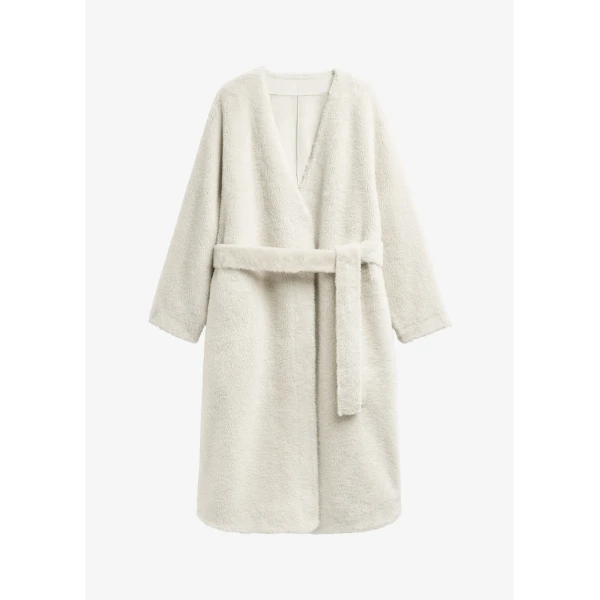 The Frankie Shop Livigno Faux Shearling Coat - Ivory - Oversized Minimalist Coats in Ivory - Shop at Luxury Shoes 