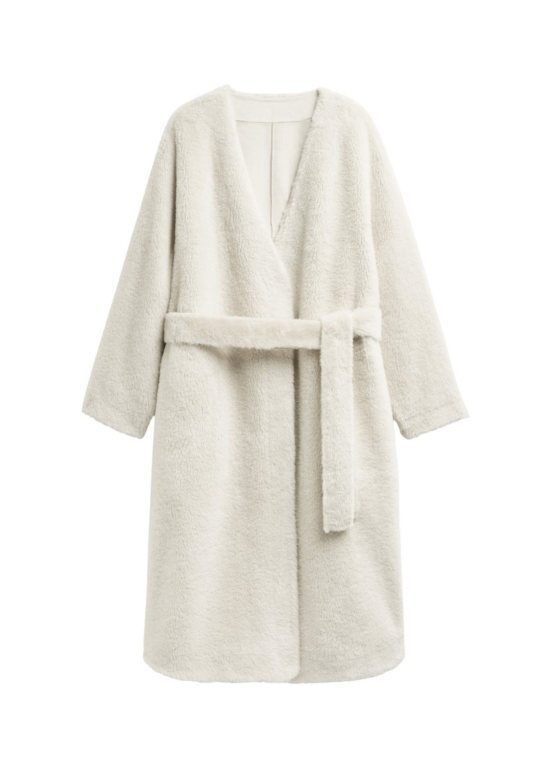 The Frankie Shop Livigno Faux Shearling Coat - Ivory - Oversized Minimalist Coats in Ivory - Shop at Luxury Shoes 