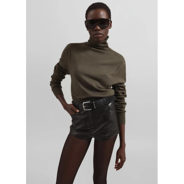 The Frankie Shop Loen Leather Hot Pants - Black - Oversized Minimalist Shorts in Black - Shop at Luxury Shoes 