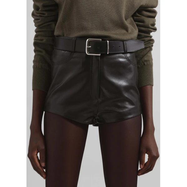 The Frankie Shop Loen Leather Hot Pants - Black - Oversized Minimalist Shorts in Black - Shop at Luxury Shoes 