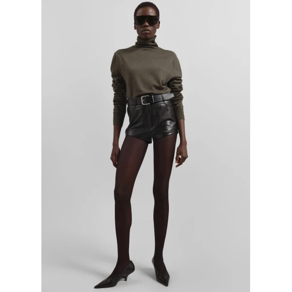 The Frankie Shop Loen Leather Hot Pants - Black - Oversized Minimalist Shorts in Black - Shop at Luxury Shoes 