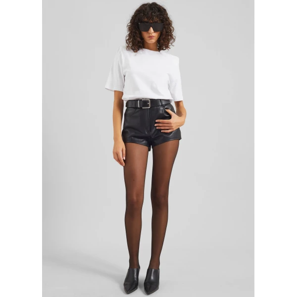 The Frankie Shop Loen Leather Hot Pants - Black - Oversized Minimalist Shorts in Black - Shop at Luxury Shoes 