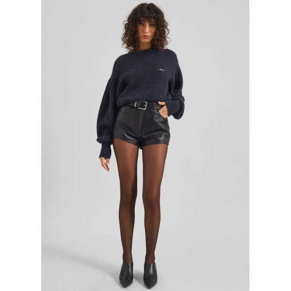 The Frankie Shop Loen Leather Hot Pants - Black - Oversized Minimalist Shorts in Black - Shop at Luxury Shoes 