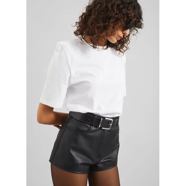 The Frankie Shop Loen Leather Hot Pants - Black - Oversized Minimalist Shorts in Black - Shop at Luxury Shoes 