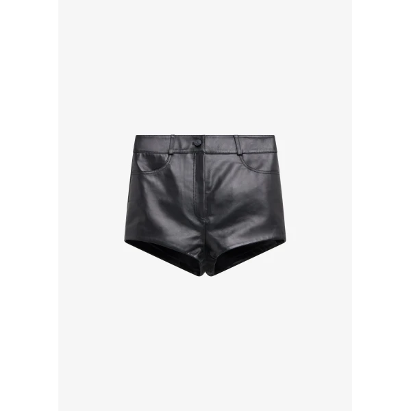 The Frankie Shop Loen Leather Hot Pants - Black - Oversized Minimalist Shorts in Black - Shop at Luxury Shoes 