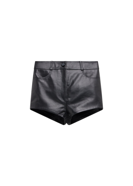 The Frankie Shop Loen Leather Hot Pants - Black - Oversized Minimalist Shorts in Black - Shop at Luxury Shoes 