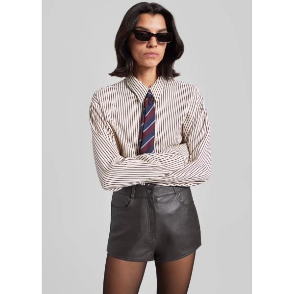 The Frankie Shop Loen Leather Hot Pants - Vintage Brown - Oversized Minimalist Shorts in Brown - Shop at Luxury Shoes 