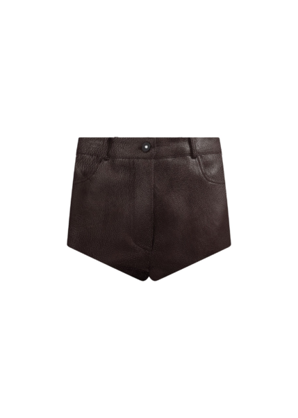 The Frankie Shop Loen Leather Hot Pants - Vintage Brown - Oversized Minimalist Shorts in Brown - Shop at Luxury Shoes 