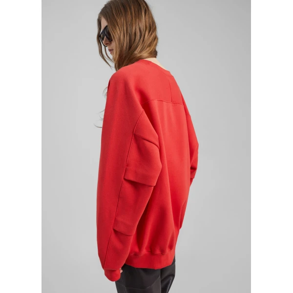 The Frankie Shop Lonay Balloon Sleeve Sweatshirt - Red - Oversized Minimalist Tops in Red - Shop at Luxury Shoes 