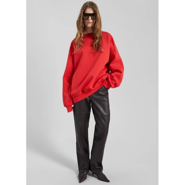 The Frankie Shop Lonay Balloon Sleeve Sweatshirt - Red - Oversized Minimalist Tops in Red - Shop at Luxury Shoes 