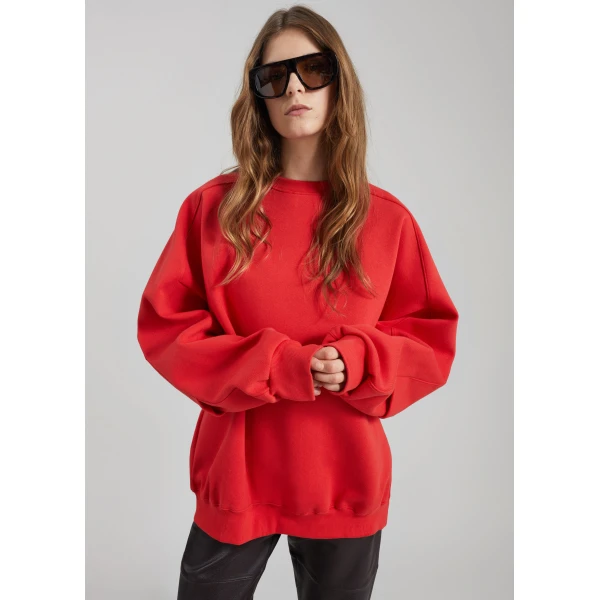 The Frankie Shop Lonay Balloon Sleeve Sweatshirt - Red - Oversized Minimalist Tops in Red - Shop at Luxury Shoes 