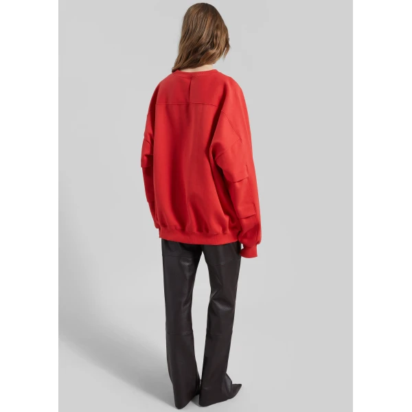 The Frankie Shop Lonay Balloon Sleeve Sweatshirt - Red - Oversized Minimalist Tops in Red - Shop at Luxury Shoes 