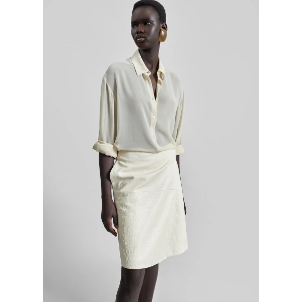 The Frankie Shop Loulou De Saison Gora Ostrich-Effect Leather Wrap Skirt - Ivory - Oversized Minimalist Skirts in Ivory - Shop at Luxury Shoes 