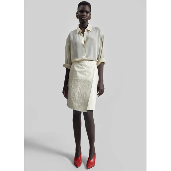 The Frankie Shop Loulou De Saison Gora Ostrich-Effect Leather Wrap Skirt - Ivory - Oversized Minimalist Skirts in Ivory - Shop at Luxury Shoes 