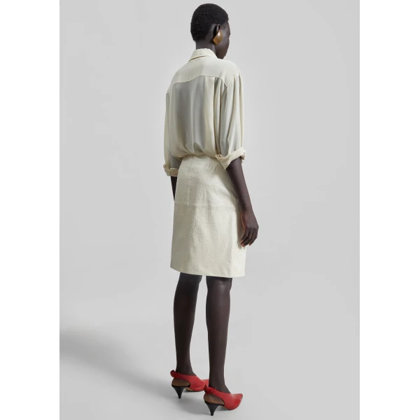 The Frankie Shop Loulou De Saison Gora Ostrich-Effect Leather Wrap Skirt - Ivory - Oversized Minimalist Skirts in Ivory - Shop at Luxury Shoes 