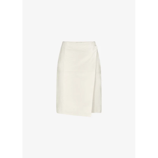 The Frankie Shop Loulou De Saison Gora Ostrich-Effect Leather Wrap Skirt - Ivory - Oversized Minimalist Skirts in Ivory - Shop at Luxury Shoes 