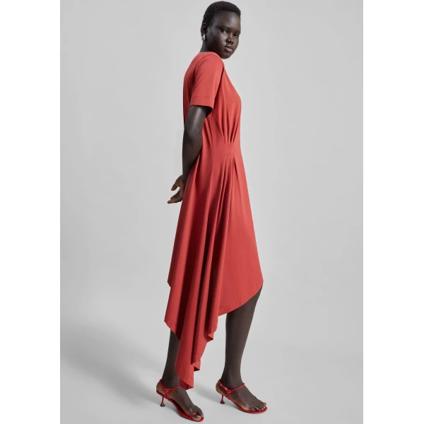 The Frankie Shop Loulou De Saison Igari Asymmetric T-Shirt Dress - Red - Oversized Minimalist Dresses in Orange - Shop at Luxury Shoes 
