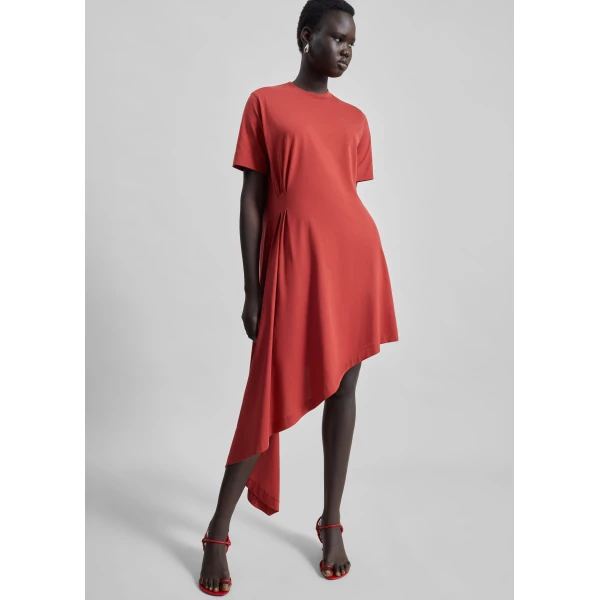 The Frankie Shop Loulou De Saison Igari Asymmetric T-Shirt Dress - Red - Oversized Minimalist Dresses in Orange - Shop at Luxury Shoes 