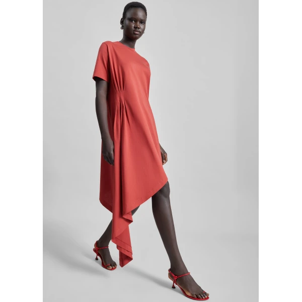 The Frankie Shop Loulou De Saison Igari Asymmetric T-Shirt Dress - Red - Oversized Minimalist Dresses in Orange - Shop at Luxury Shoes 
