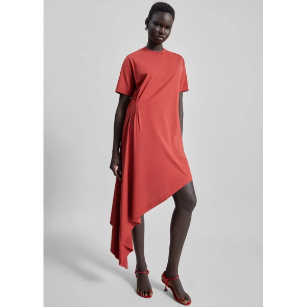 The Frankie Shop Loulou De Saison Igari Asymmetric T-Shirt Dress - Red - Oversized Minimalist Dresses in Orange - Shop at Luxury Shoes 