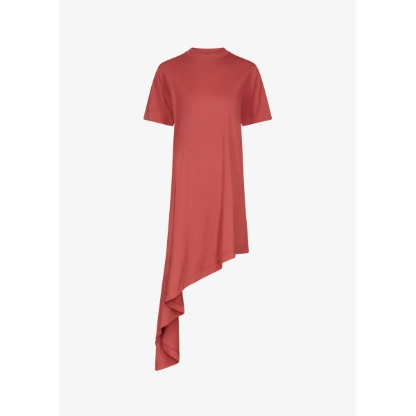 The Frankie Shop Loulou De Saison Igari Asymmetric T-Shirt Dress - Red - Oversized Minimalist Dresses in Orange - Shop at Luxury Shoes 