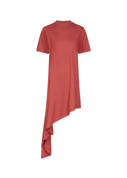 The Frankie Shop Loulou De Saison Igari Asymmetric T-Shirt Dress - Red - Oversized Minimalist Dresses in Orange - Shop at Luxury Shoes 