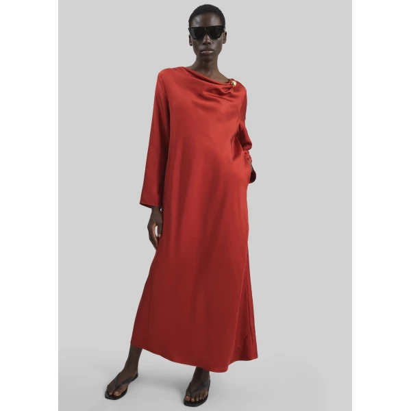 The Frankie Shop Loulou De Saison Zoya Silk Twill Dress - Red - Oversized Minimalist Dresses in Red - Shop at Luxury Shoes 