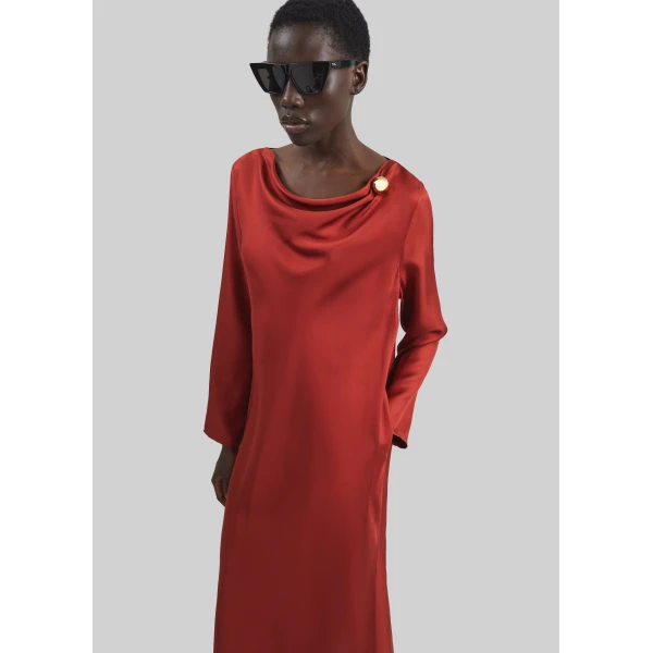 The Frankie Shop Loulou De Saison Zoya Silk Twill Dress - Red - Oversized Minimalist Dresses in Red - Shop at Luxury Shoes 