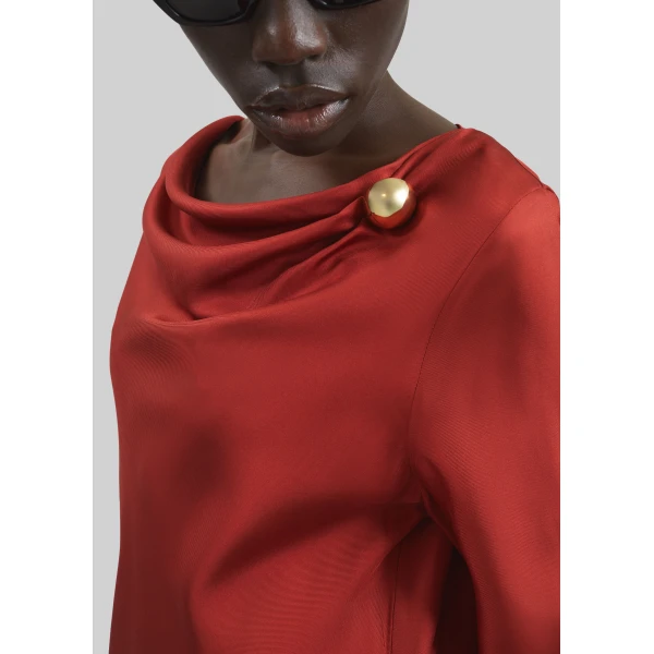 The Frankie Shop Loulou De Saison Zoya Silk Twill Dress - Red - Oversized Minimalist Dresses in Red - Shop at Luxury Shoes 