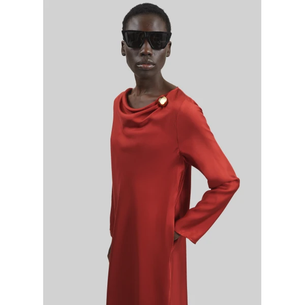 The Frankie Shop Loulou De Saison Zoya Silk Twill Dress - Red - Oversized Minimalist Dresses in Red - Shop at Luxury Shoes 