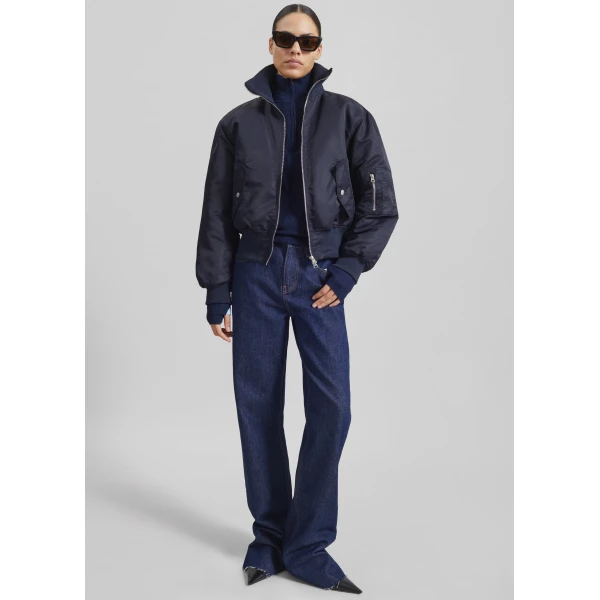The Frankie Shop Maloy Cropped Bomber Jacket - Navy - Oversized Minimalist Jackets in Blue - Shop at Luxury Shoes 