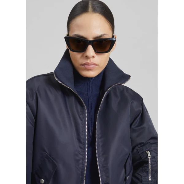 The Frankie Shop Maloy Cropped Bomber Jacket - Navy - Oversized Minimalist Jackets in Blue - Shop at Luxury Shoes 