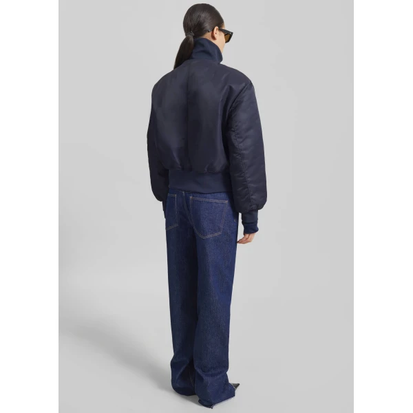 The Frankie Shop Maloy Cropped Bomber Jacket - Navy - Oversized Minimalist Jackets in Blue - Shop at Luxury Shoes 