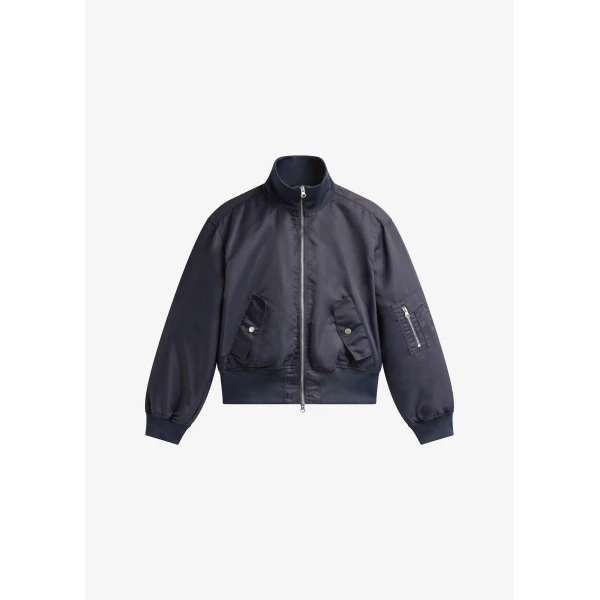 The Frankie Shop Maloy Cropped Bomber Jacket - Navy - Oversized Minimalist Jackets in Blue - Shop at Luxury Shoes 