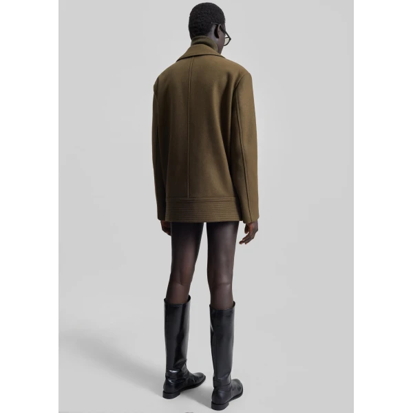 The Frankie Shop Manali Belted Peacoat - Olive Brown - Oversized Minimalist Coats in Green - Shop at Luxury Shoes 