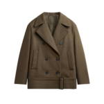 The Frankie Shop Manali Belted Peacoat - Olive Brown - Oversized Minimalist Coats in Green - Shop at Luxury Shoes 