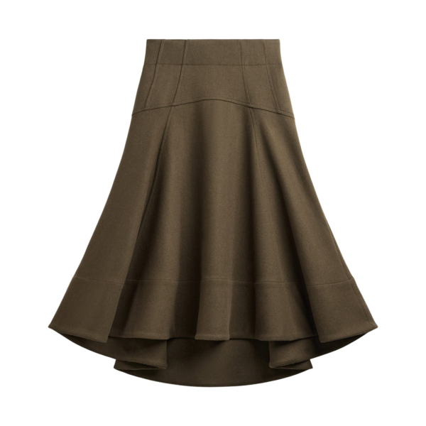 The Frankie Shop Manali Flared Midi Skirt – Olive Brown