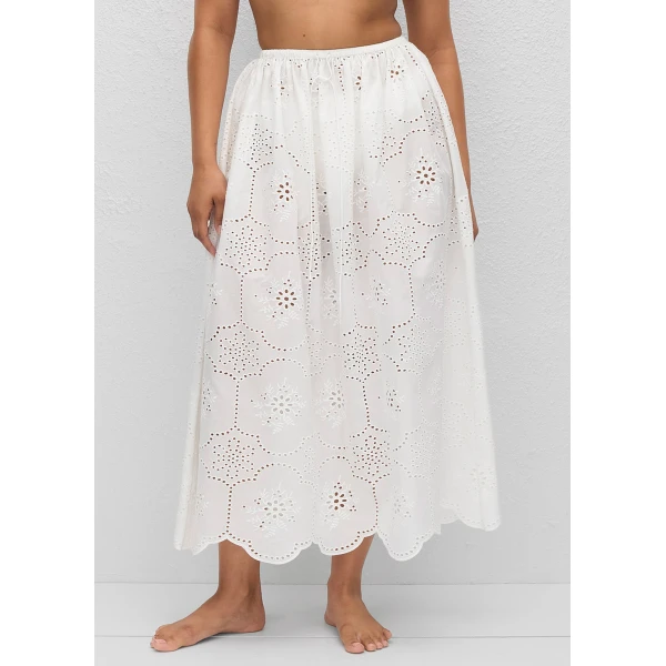 The Frankie Shop Matteau Broderie Midi Skirt - White - Oversized Minimalist Skirts in White - Shop at Luxury Shoes 