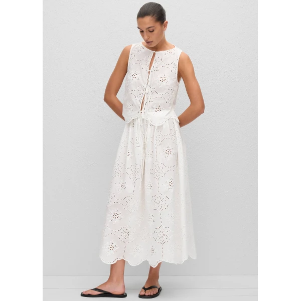 The Frankie Shop Matteau Broderie Midi Skirt - White - Oversized Minimalist Skirts in White - Shop at Luxury Shoes 