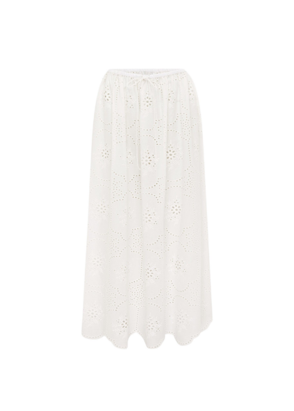 The Frankie Shop Matteau Broderie Midi Skirt - White - Oversized Minimalist Skirts in White - Shop at Luxury Shoes 