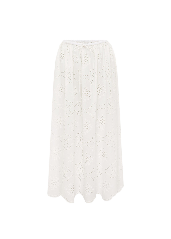 The Frankie Shop Matteau Broderie Midi Skirt - White - Oversized Minimalist Skirts in White - Shop at Luxury Shoes 