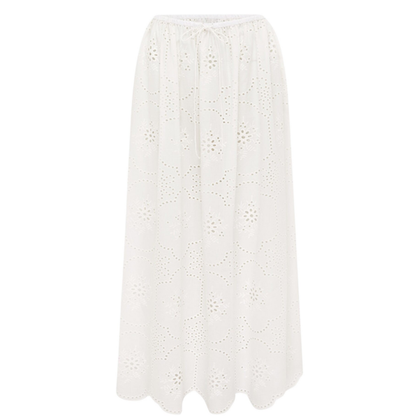 The Frankie Shop Matteau Broderie Midi Skirt - White - Oversized Minimalist Skirts in White - Shop at Luxury Shoes 